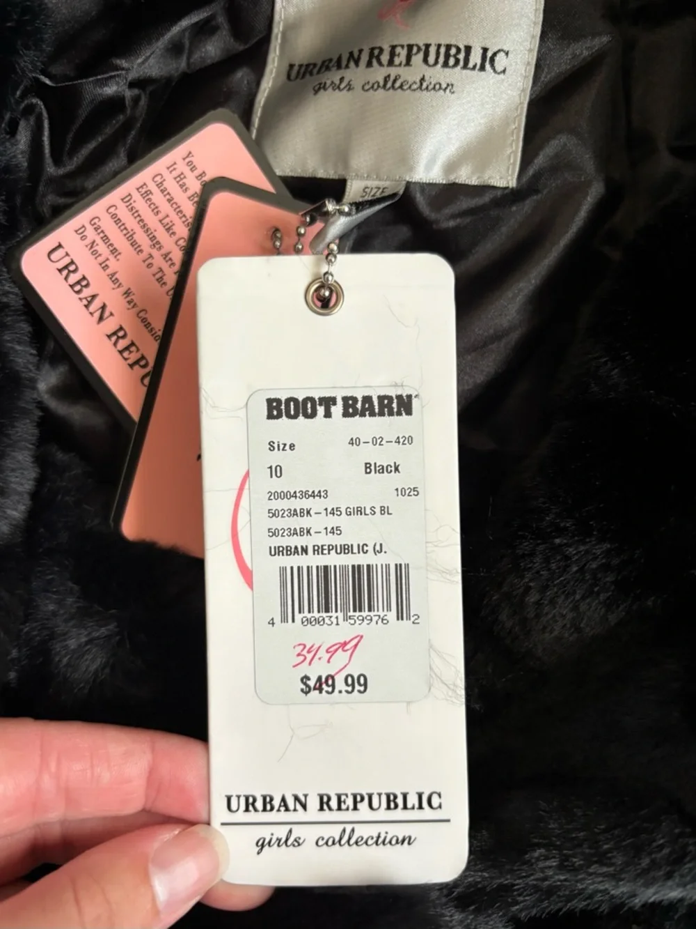 Urban Republic NWT Girls Classic Black Faux-Fur Teddy Jacket with Ring Zip